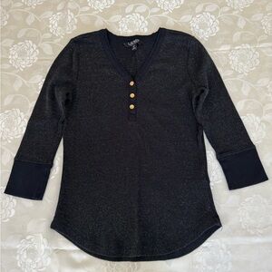 Ralph Lauren Black Long Sleeve Top with Gold Buttons